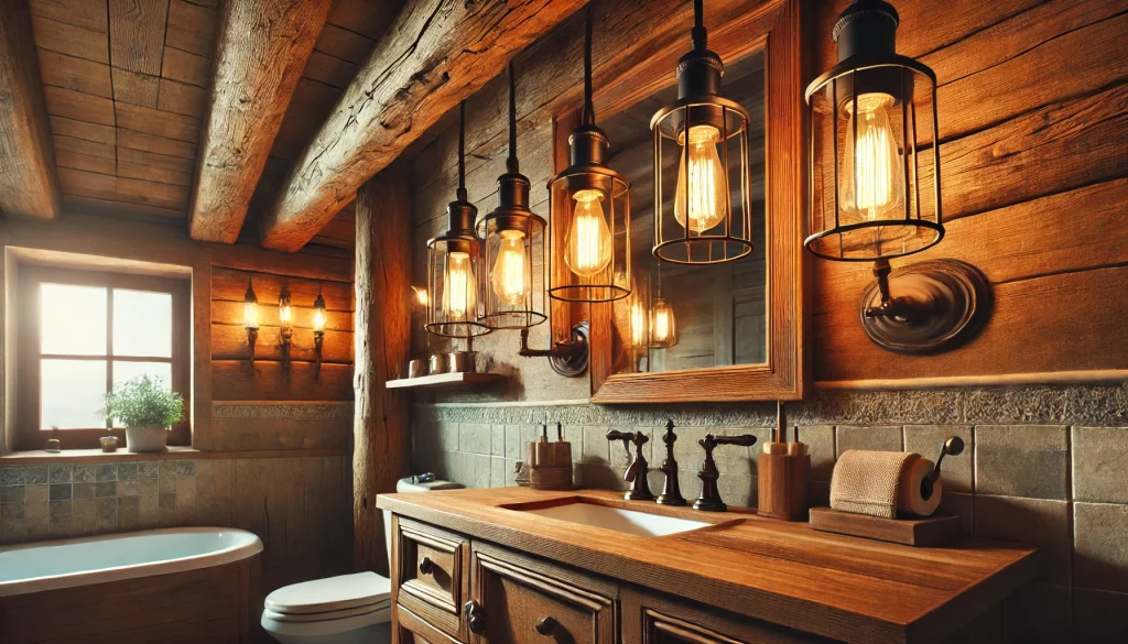 Bathroom With Rustic Light Fixture - 05